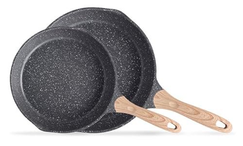 JEETEE Ensemble de poêles 2 pièces, poêle à frire 20 cm 26 cm, compatible induction, en aluminium forgé avec revêtement antiadhésif, pour tous les types de cuisinières, sans PFOA